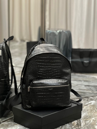 Y*L city backpack in crocodile-embossed leather 12.2 x 16.1 x 8.6 inches