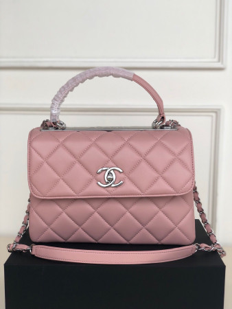 Ch*el flap bag with top handle 6.6 × 9.8 × 4.7 in