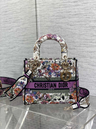medium lady D*or bag white multicolor D*or 4 saisons Été embroidery 24 x 20 x 12 cm