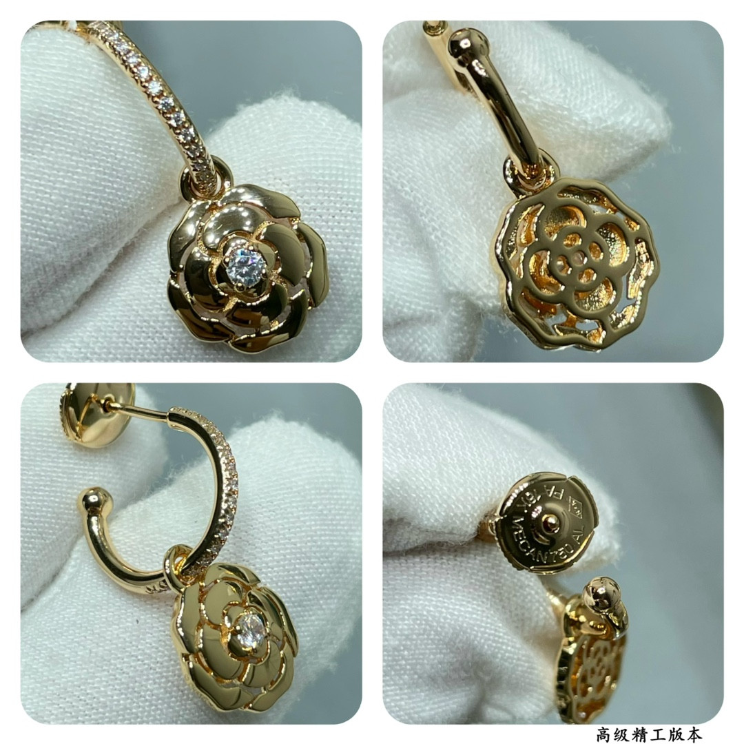 Ch*el gold camellia earrings