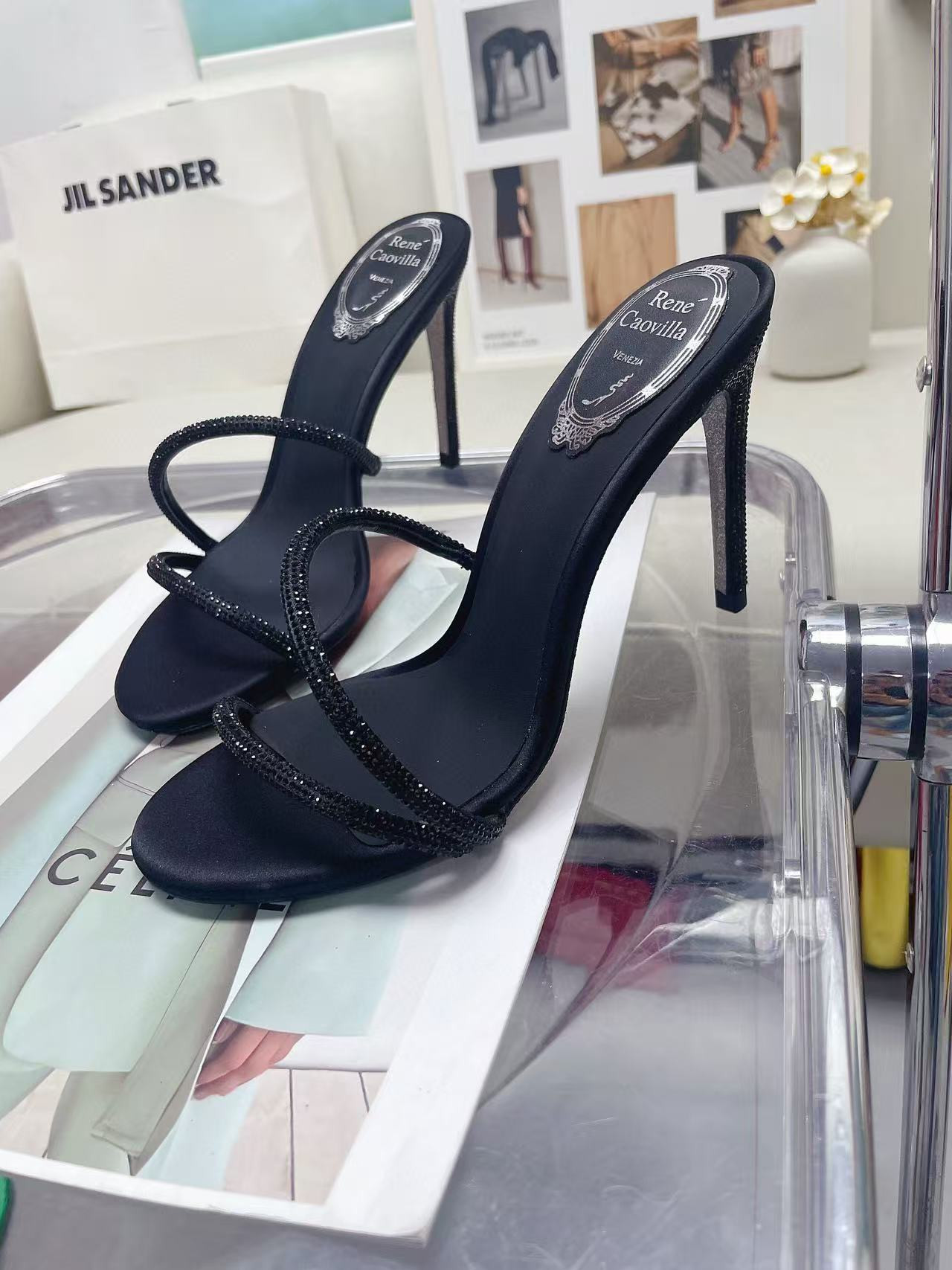 UA René Caovilla Open-toe Crystal-embellished Sandals 95mm