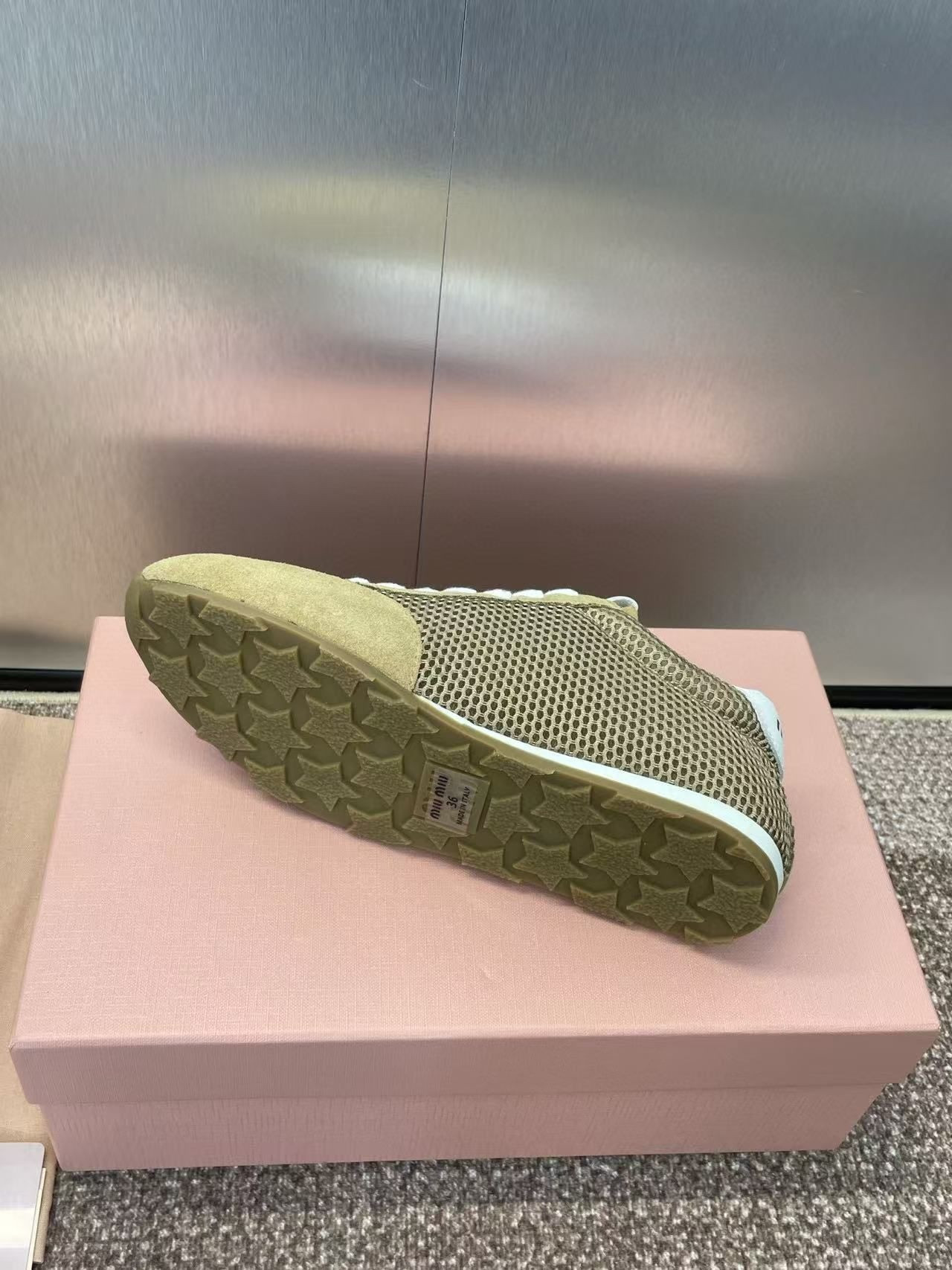 UA Miu Miu Plume mesh and suede sneakers