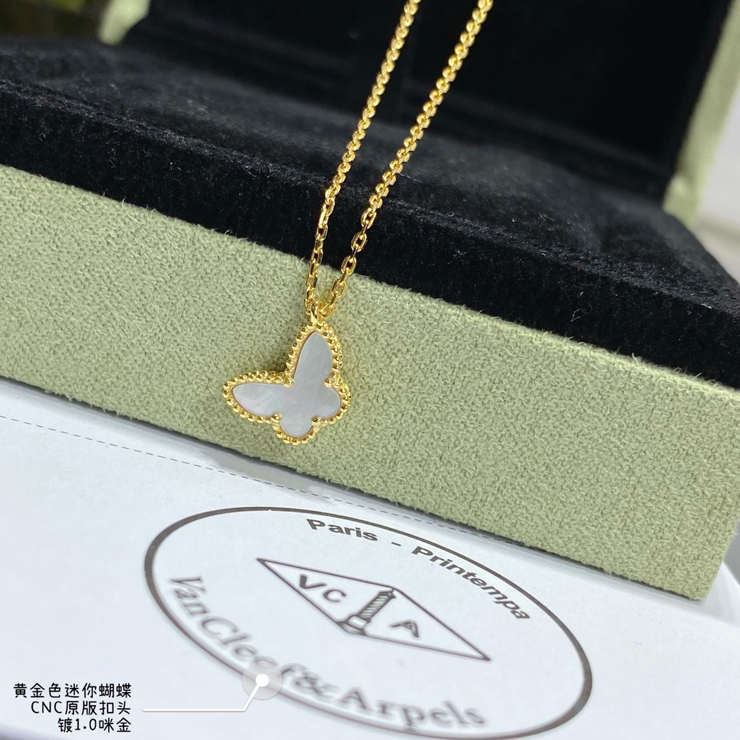 V*N CL*F & arpels premium white fritillary mini butterfly necklace