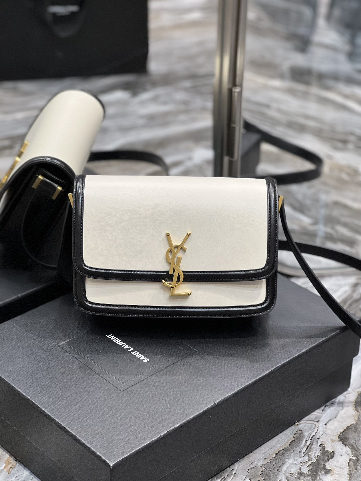 y*l solferino small satchel in box Sa**t Lau*nt 19 x 13 x 5 cm