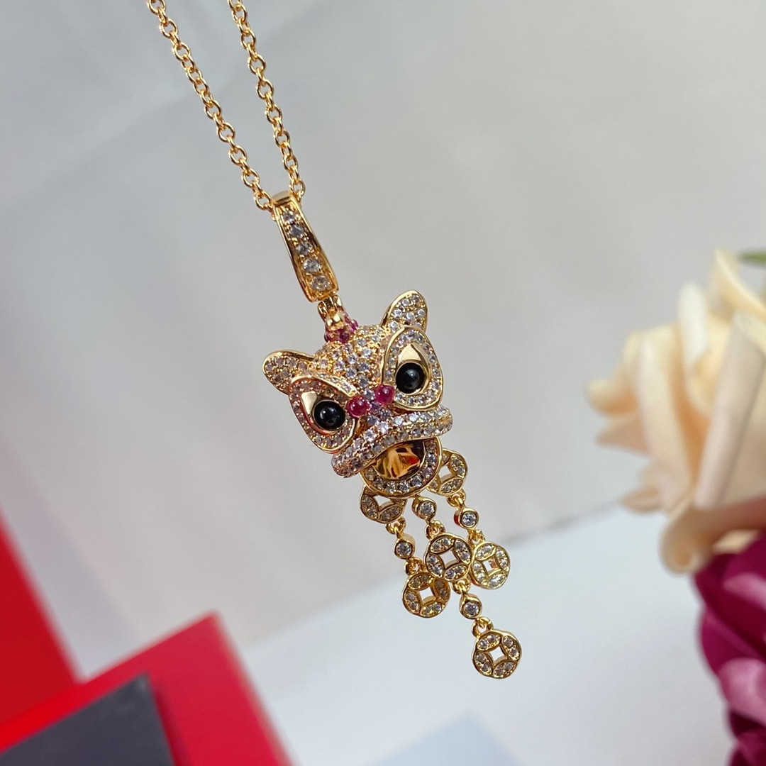 Qeelin Dancing Lion Pendant Necklace