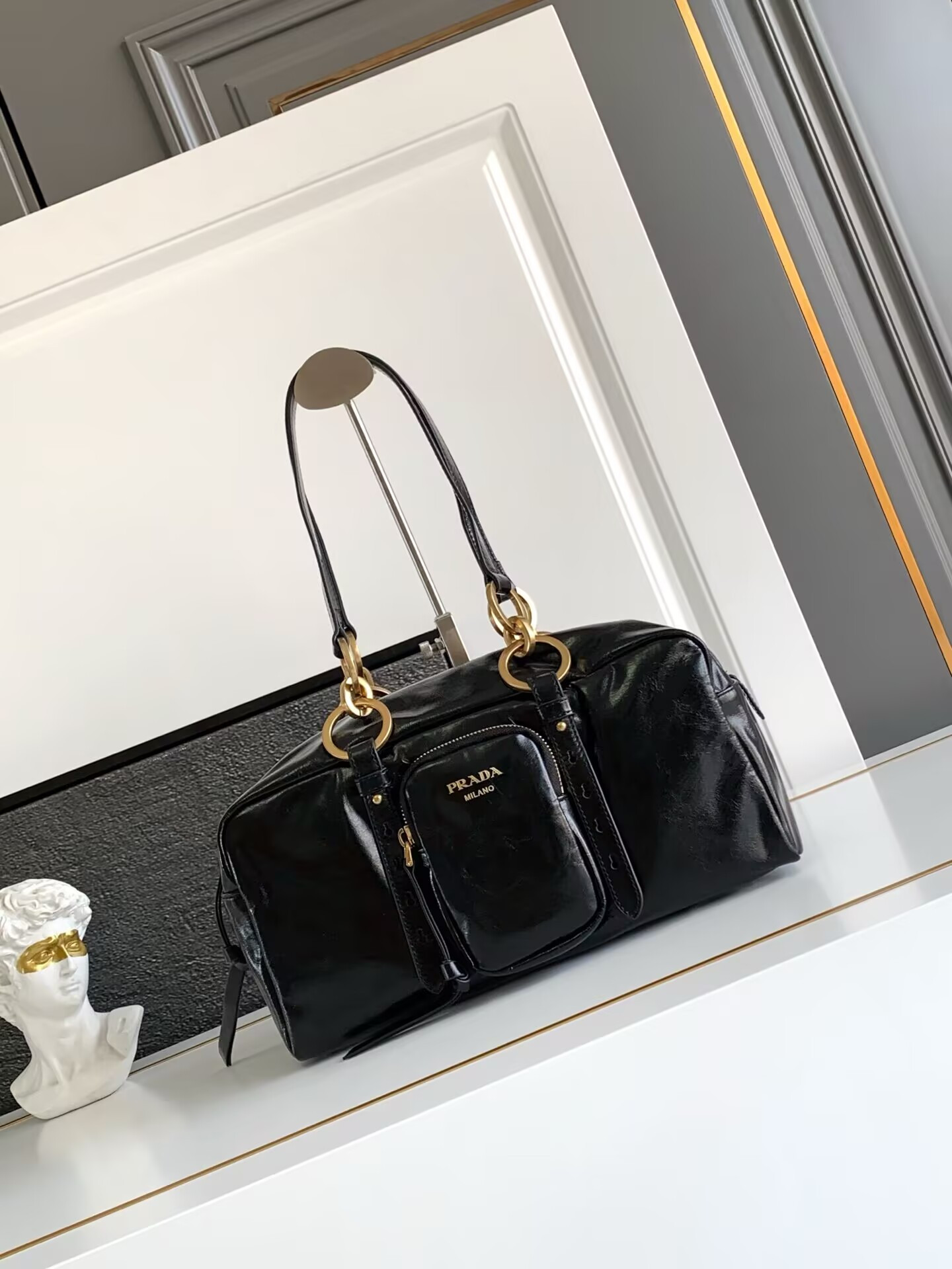 Pra*a dangle medium leather top-handle bag 14x30x13.5cm