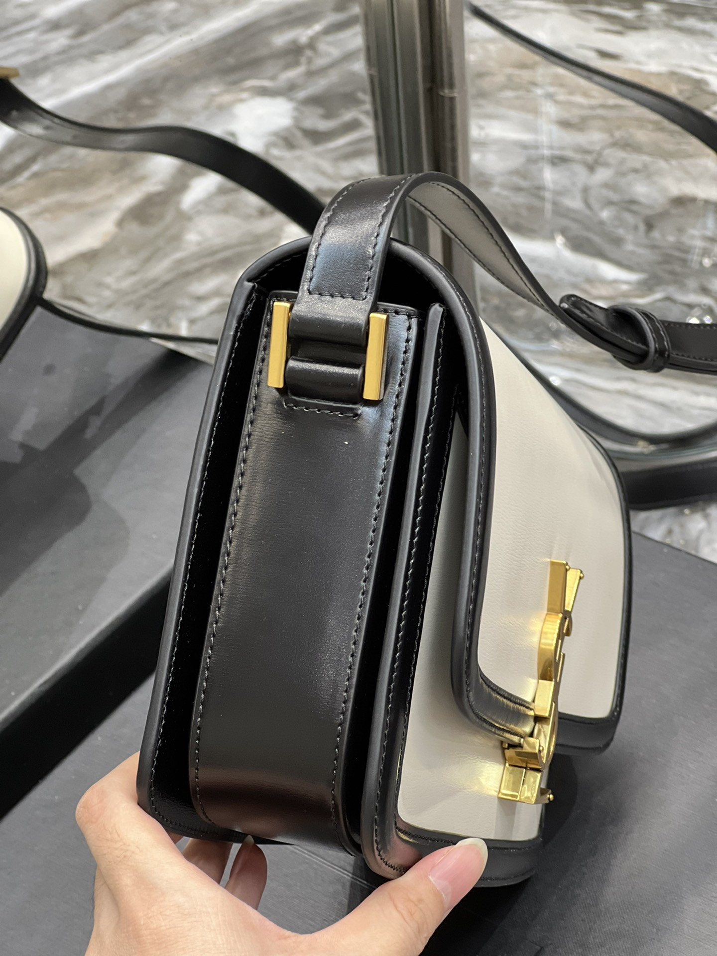 y*l solferino small satchel in box Sa**t Lau*nt 19 x 13 x 5 cm