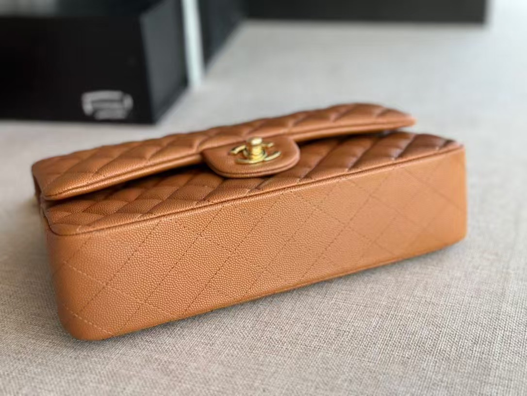 Ch*el small classic handbag grained calfskin 14.5×23×6cm
