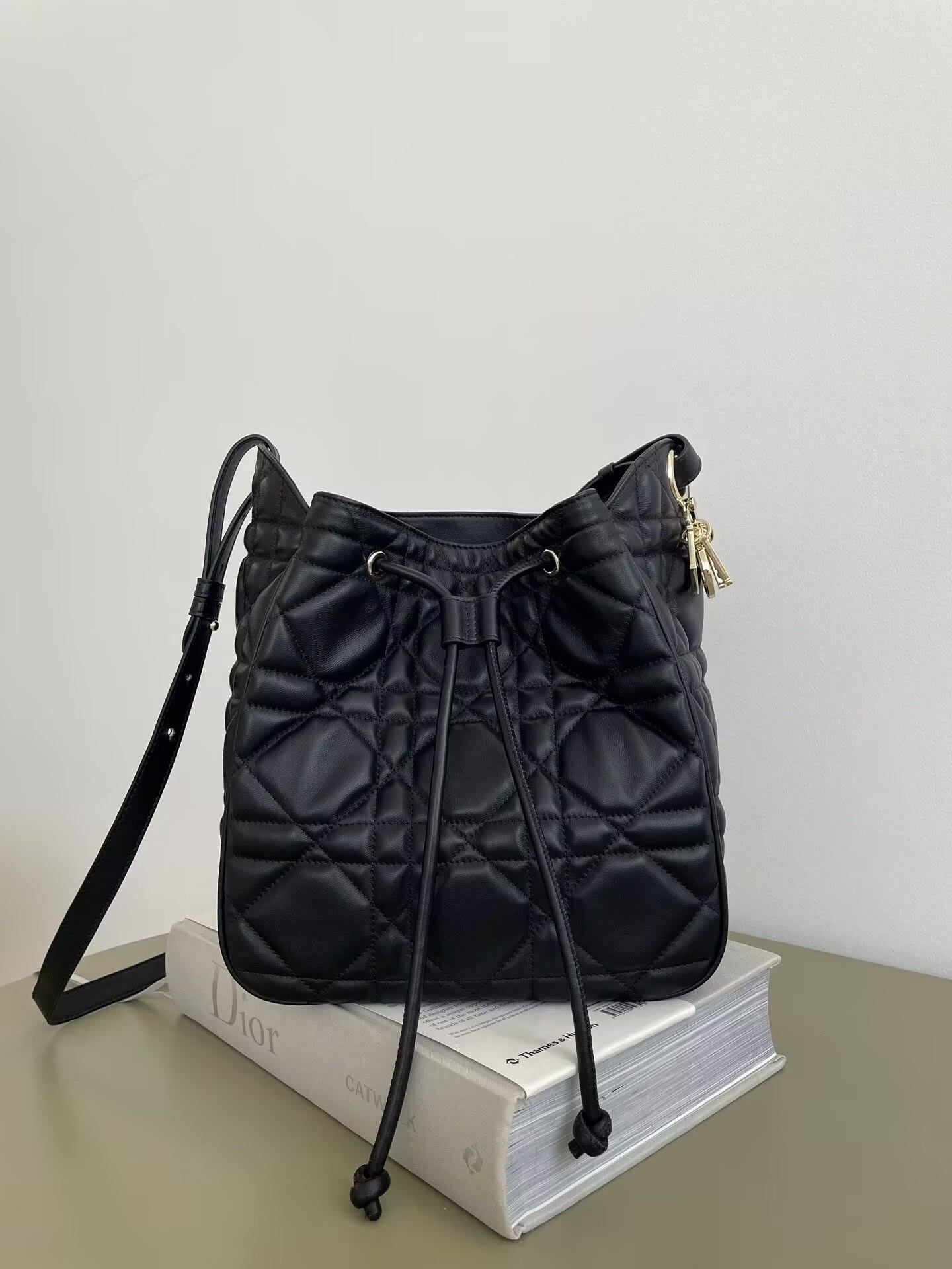 D*or medium d-motion bag black macrocannage lambski 23x13x24cm