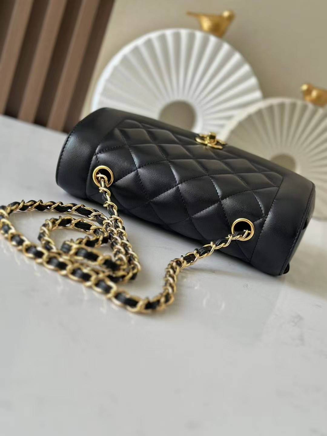 Ch*el small diana flap bag lambskin gold hardware 22.5x14x7cm