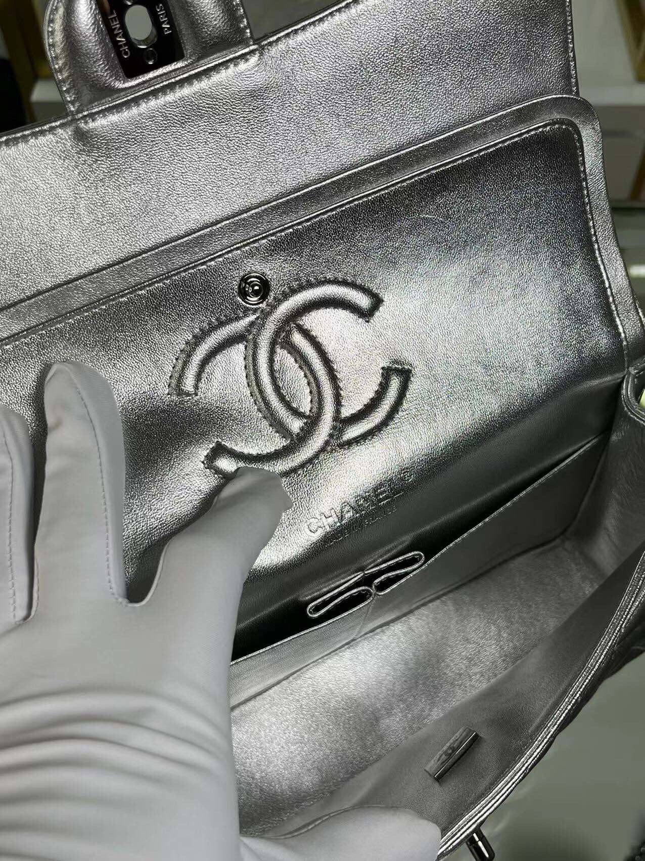 Ch*el classic flap a01112 silver 15.5×25.5×6.5cm