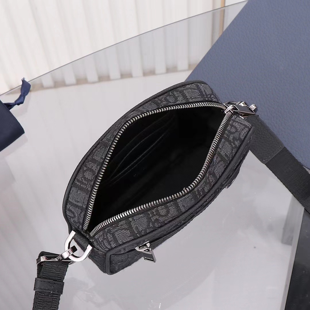 D*or mini safari bag with strap black D*or oblique jacquard 6.5 x 5 x 1.5 inches