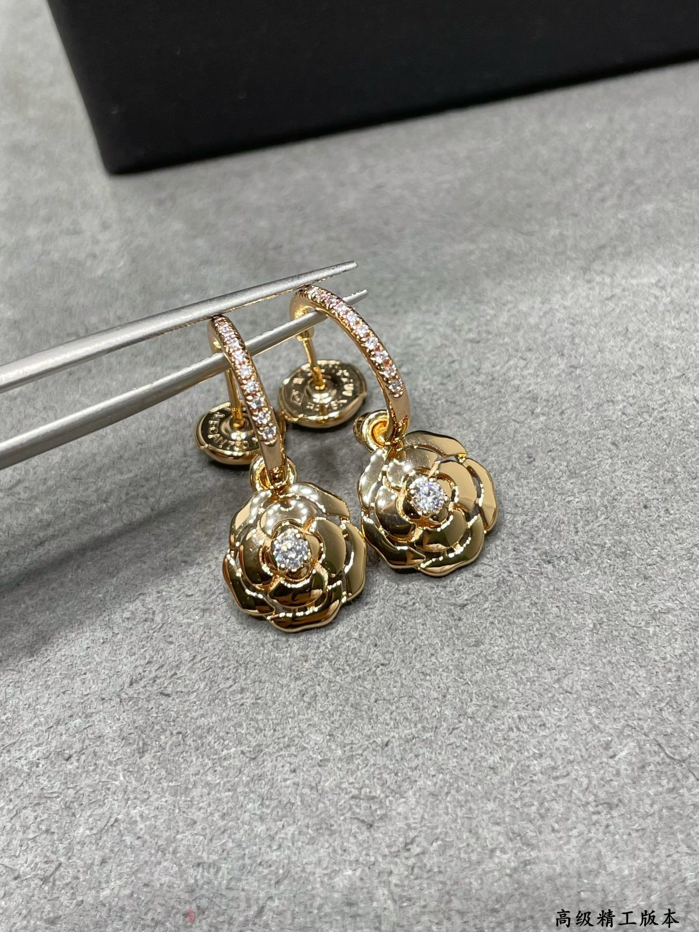 Ch*el gold camellia earrings