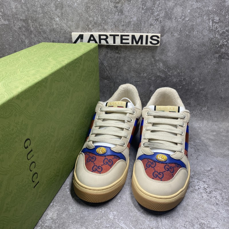 GC Screener Trimmed Distressed Leather and Printed Canvas Sneaker