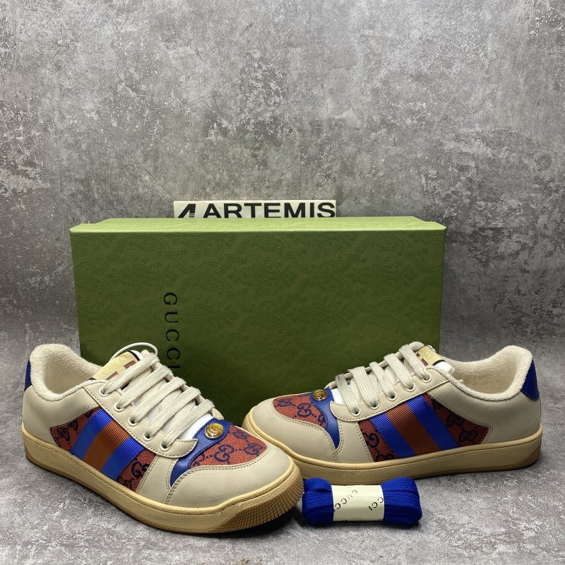 GC Screener Trimmed Distressed Leather and Printed Canvas Sneaker