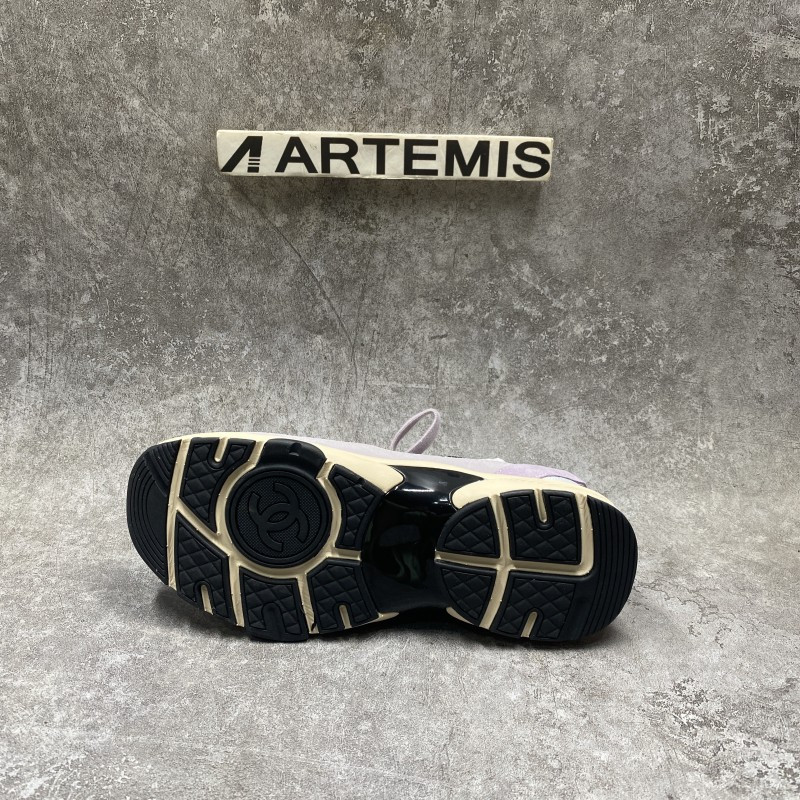Channel Blended Fabrics Street Style White Purple Plain Sock Sneakers