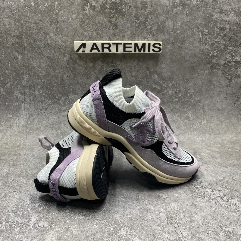 Channel Blended Fabrics Street Style White Purple Plain Sock Sneakers