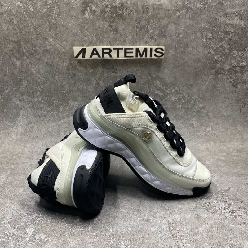 Ch*el velvet calfskin & mixed fibers sneaker ivory