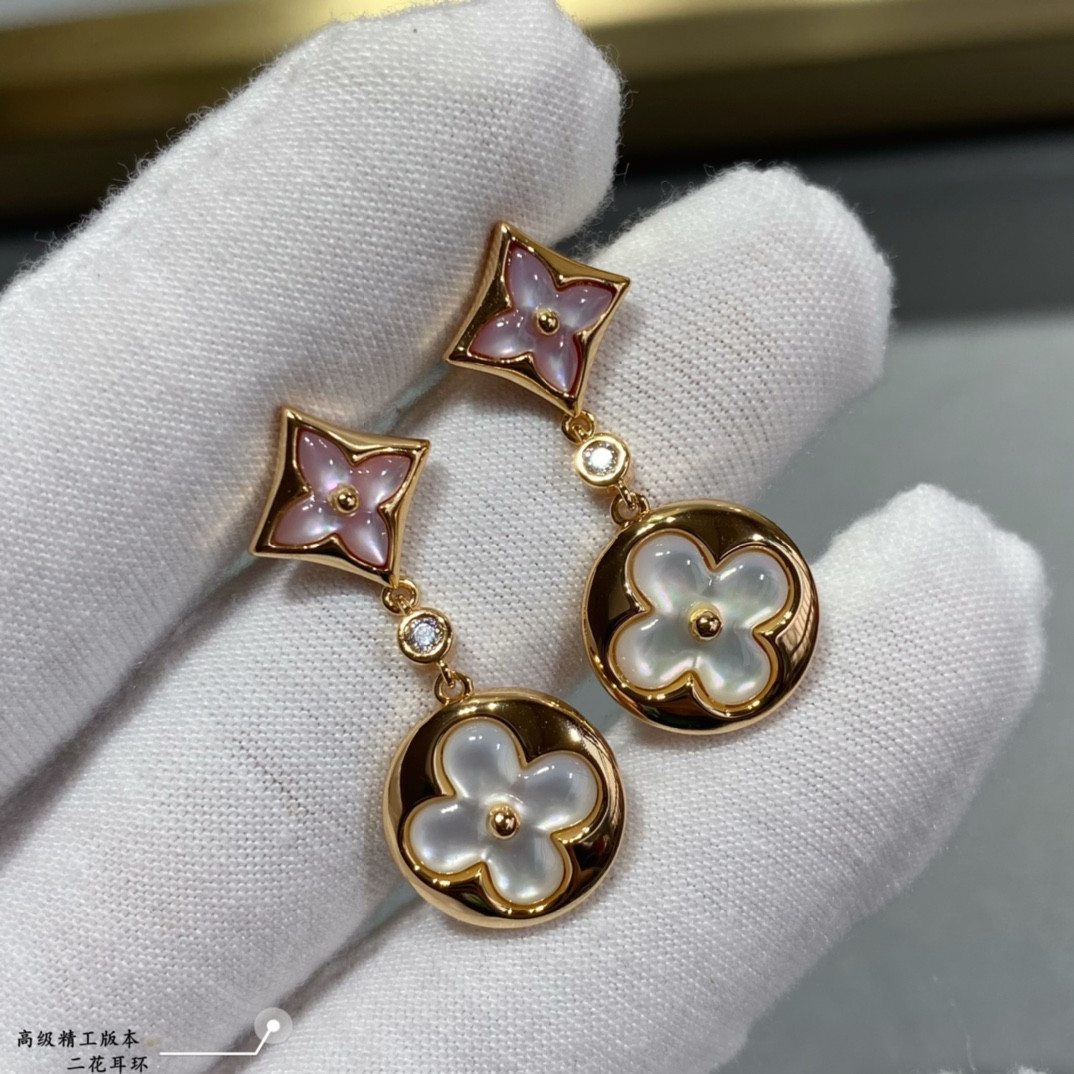 l0*is V*t0n two-flower stud earrings