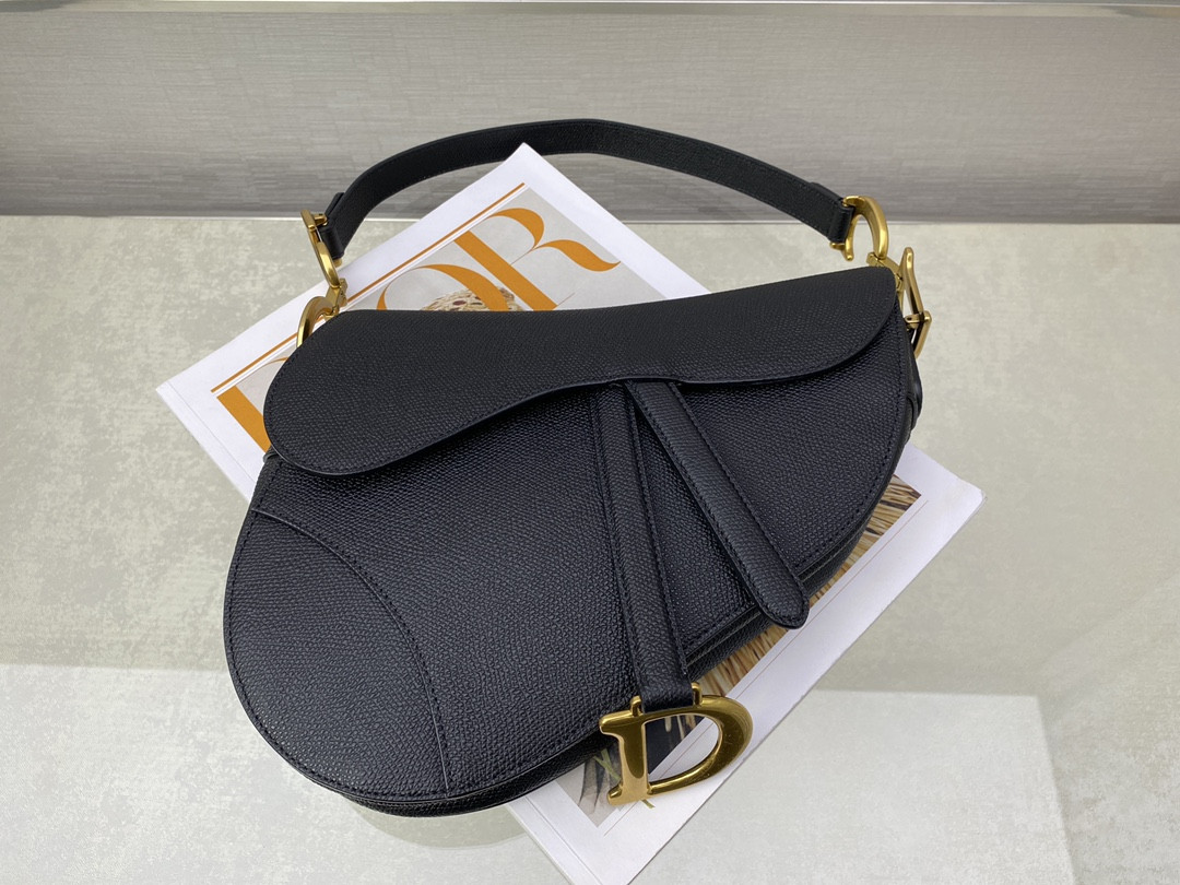 D*or saddle bag indigo black grained calfskin 25.5x20x6.5cm