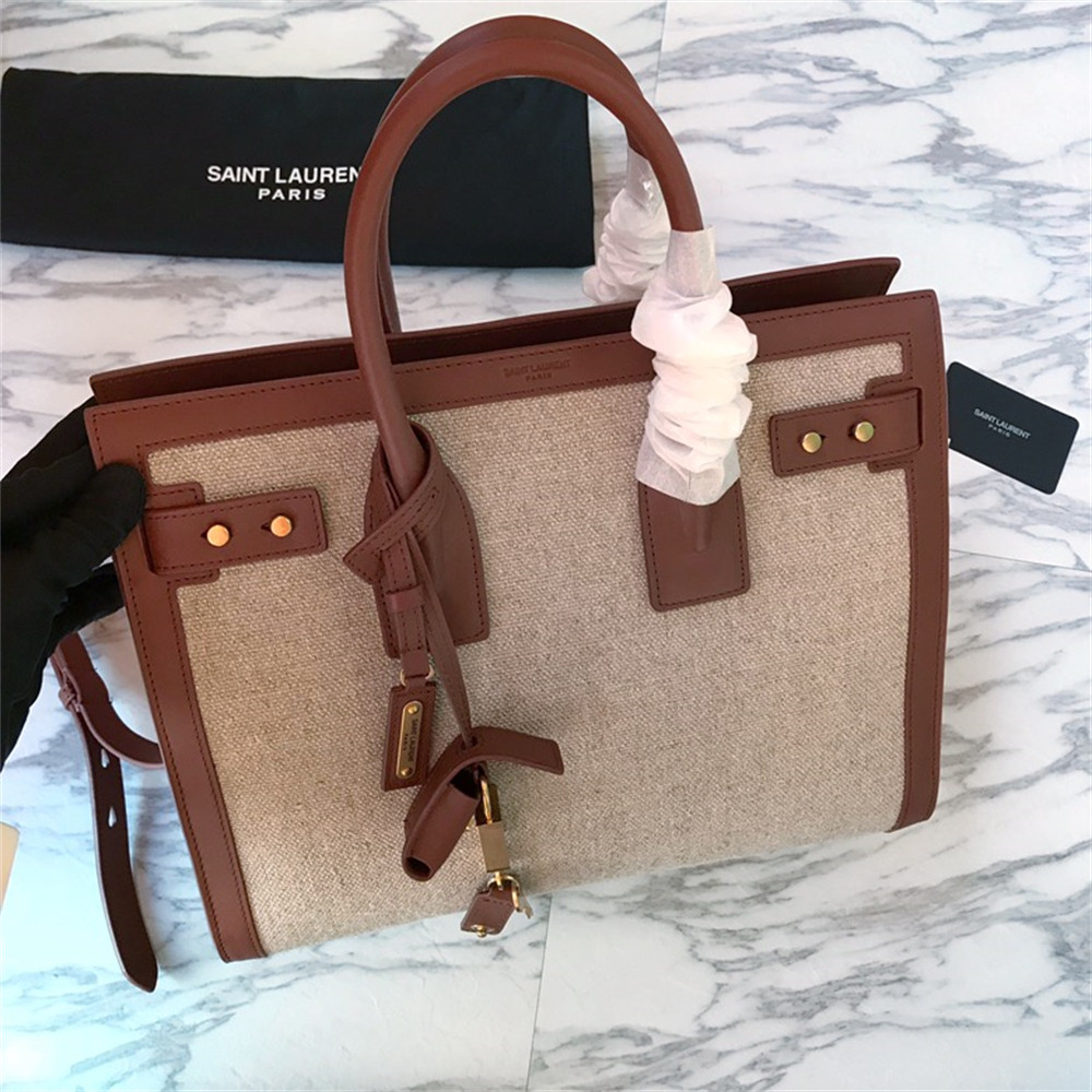 Y*L sac de jour small in canvas and leather beige sea salt and brick