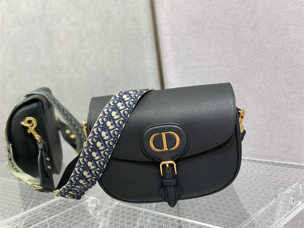 large D*or bobby bag black grained calfskin