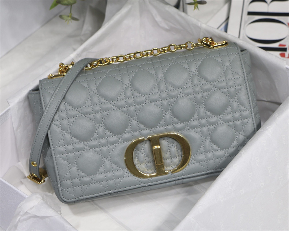 medium d*or caro bag ethereal gray S*pple cannage calfskin 25.5 x 15.5 x 8 cm