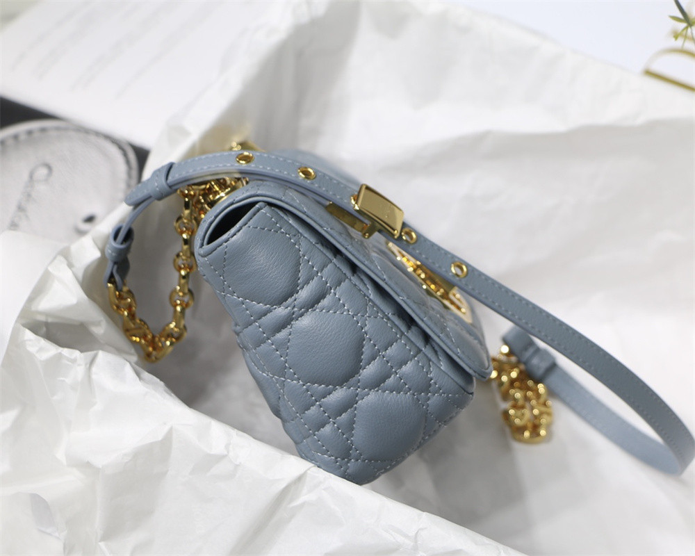 small d*or caro bag light blue S*pple cannage calfskin 20 x 12 x 7 cm