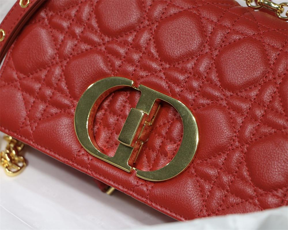small d*or caro bag red S*pple cannage calfskin 20 x 12 x 7 cm