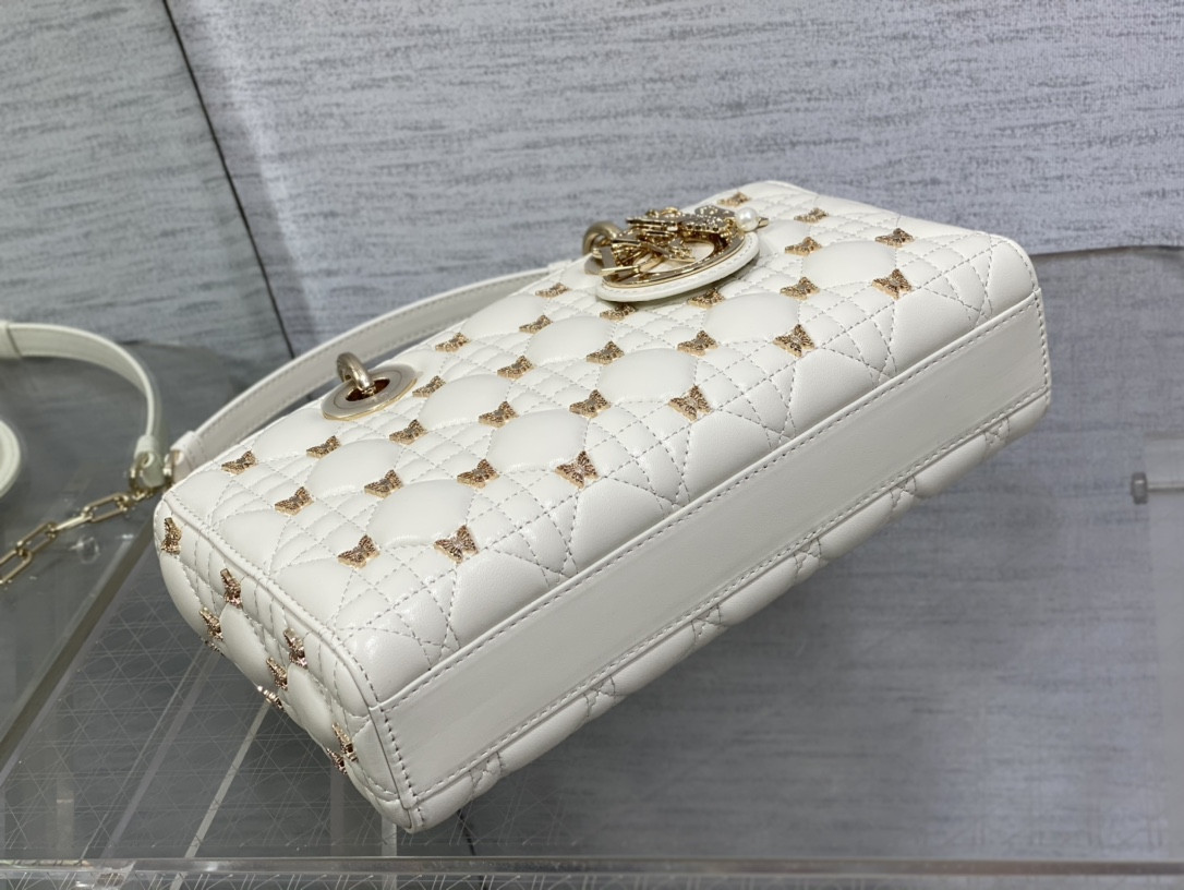 D*or medium lady d-joy bag white with butterfly studs