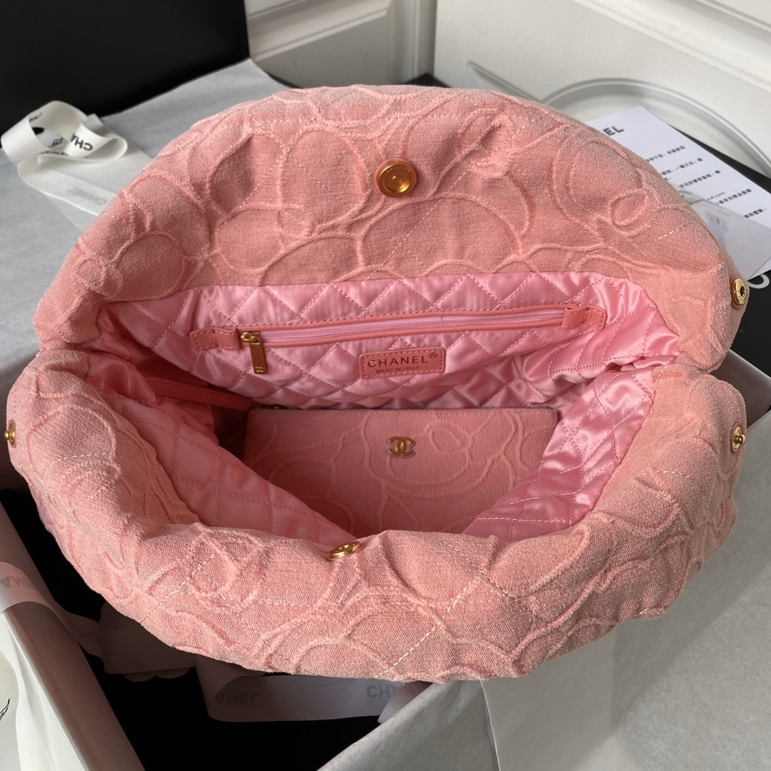 Ch*el 22 handbag velvet pink 15.2×16.4×3.1 in