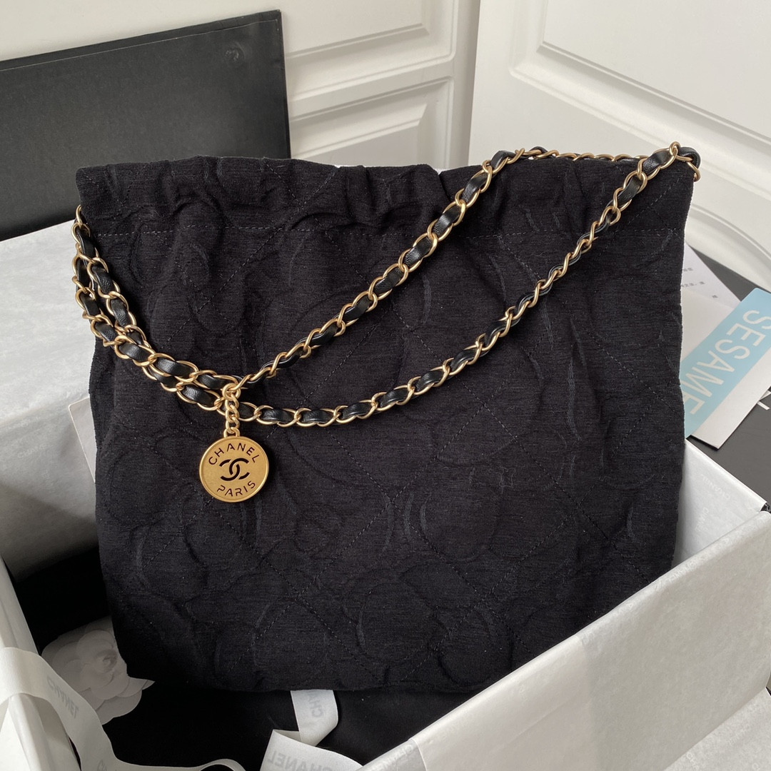 Ch*el 22 small handbag velvet black 13.7×14.4×2.7 in