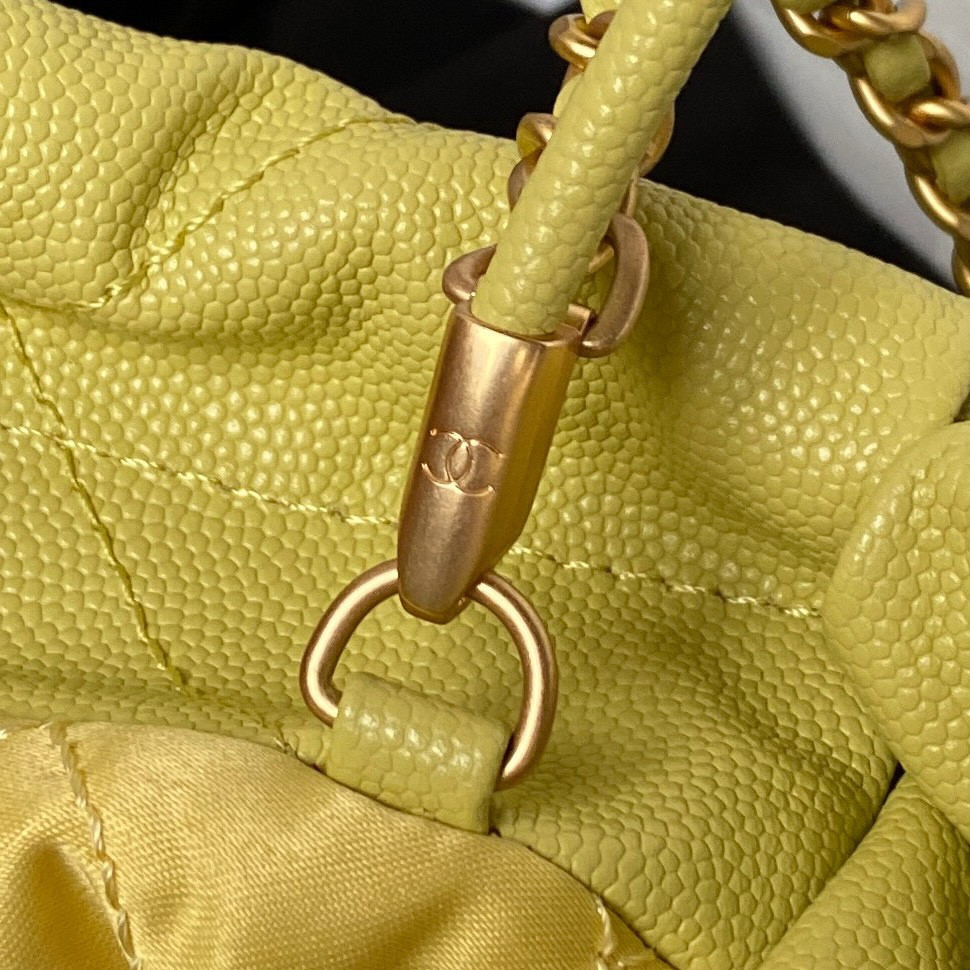 Ch*el 22 mini handbag grained leather yellow 7.8 × 7.4 × 2.3 in