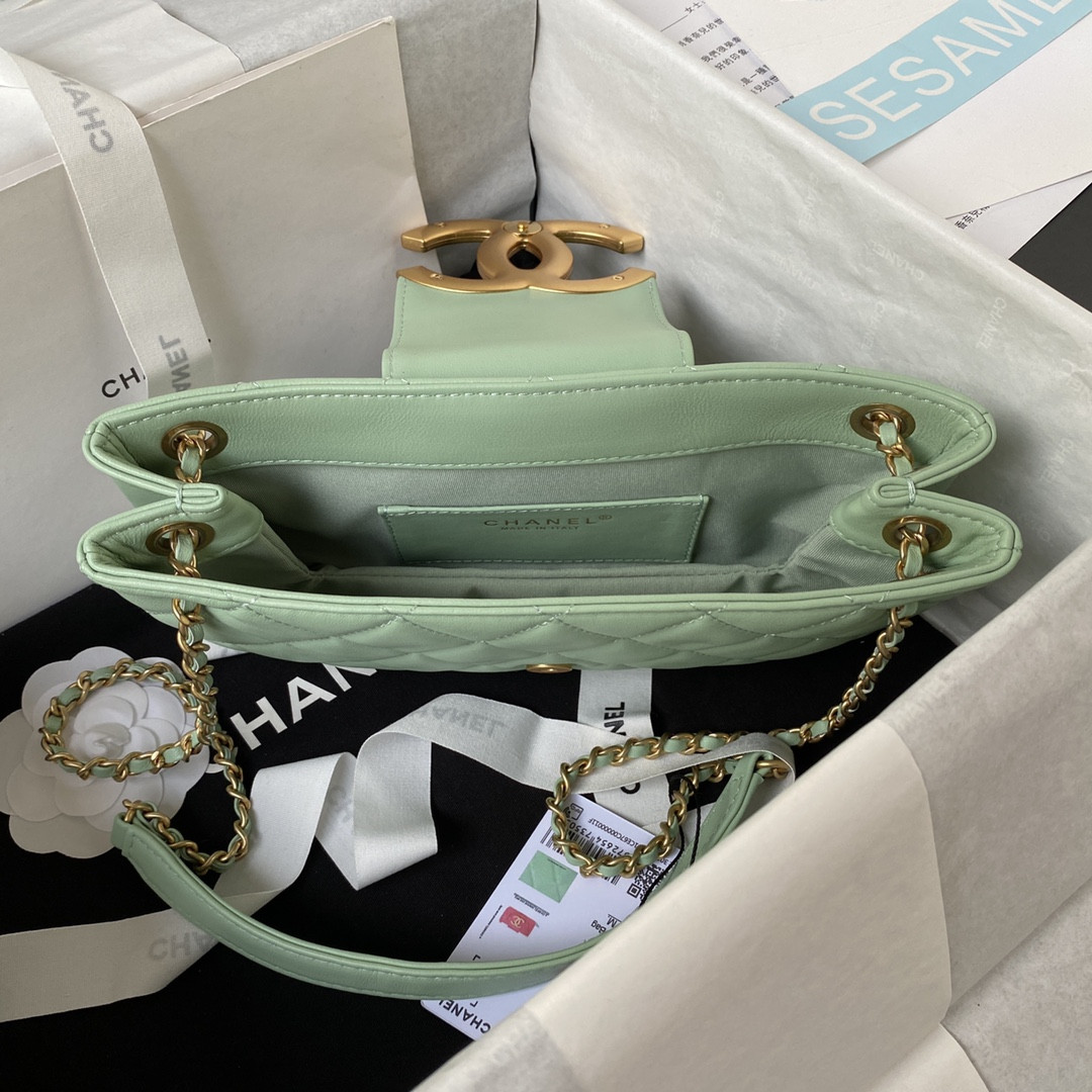 Ch*el baguette bag light green 4.5 × 9.4 × 1.8 in
