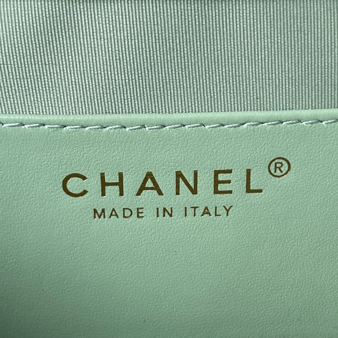 Ch*el baguette bag light green 4.5 × 9.4 × 1.8 in