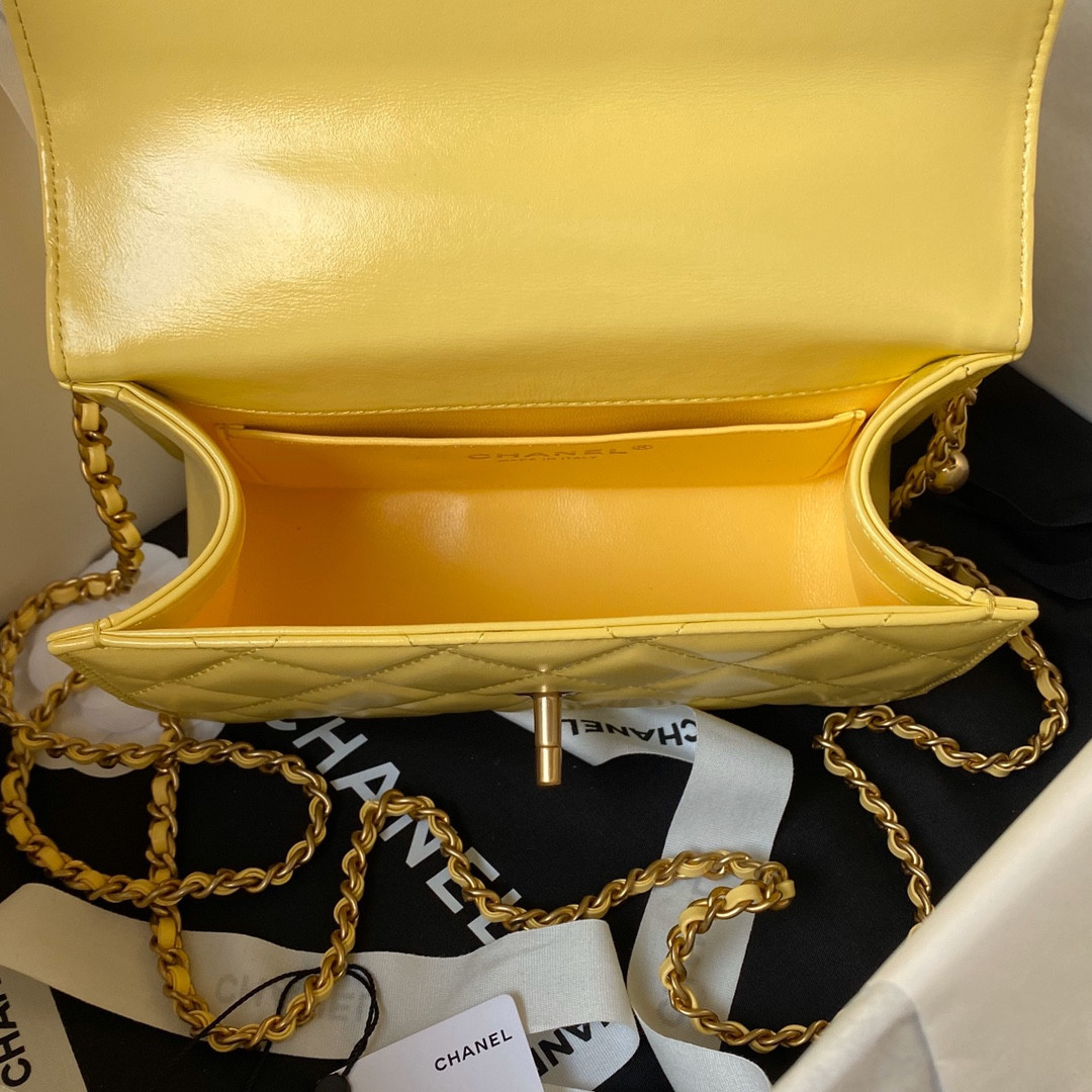 Ch*el mini flap bag yellow 12×19×8cm