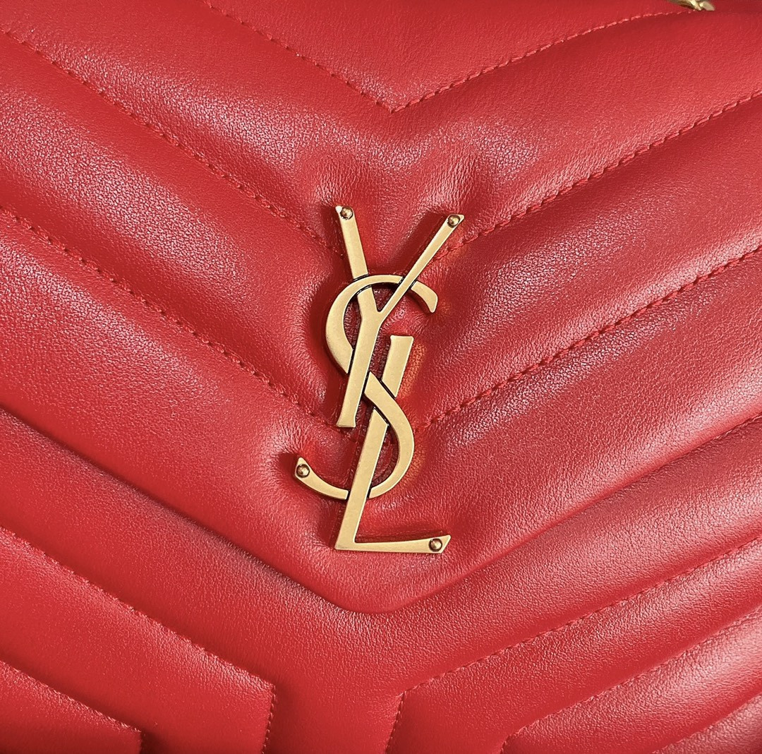 Y*L loulou small in quilted leather shiny red gold 9 x 6.1 x 3.3 inches