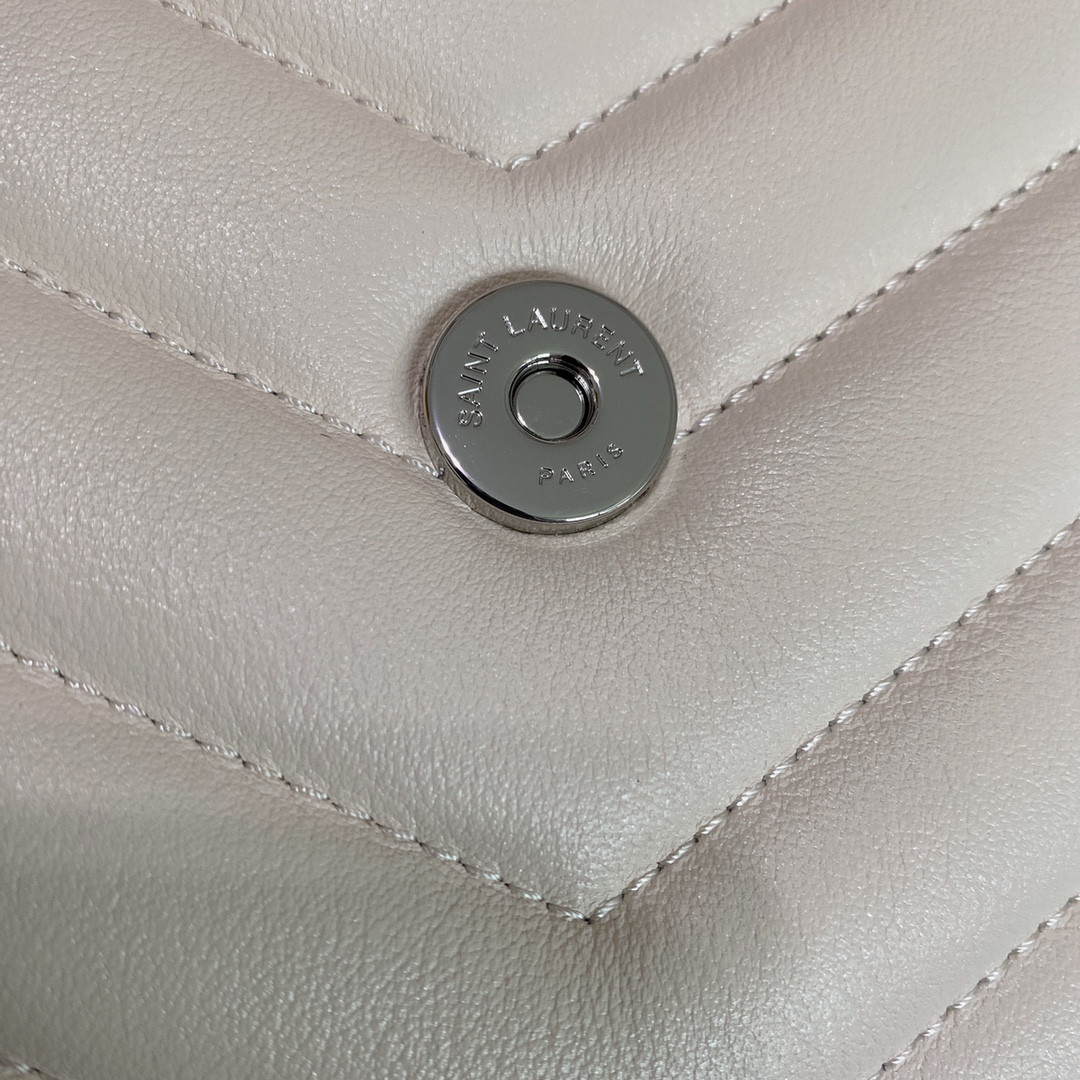 Y*L loulou medium in quilted leather blanc vintage silver 12.5 x 8.6 x 3.5 inches