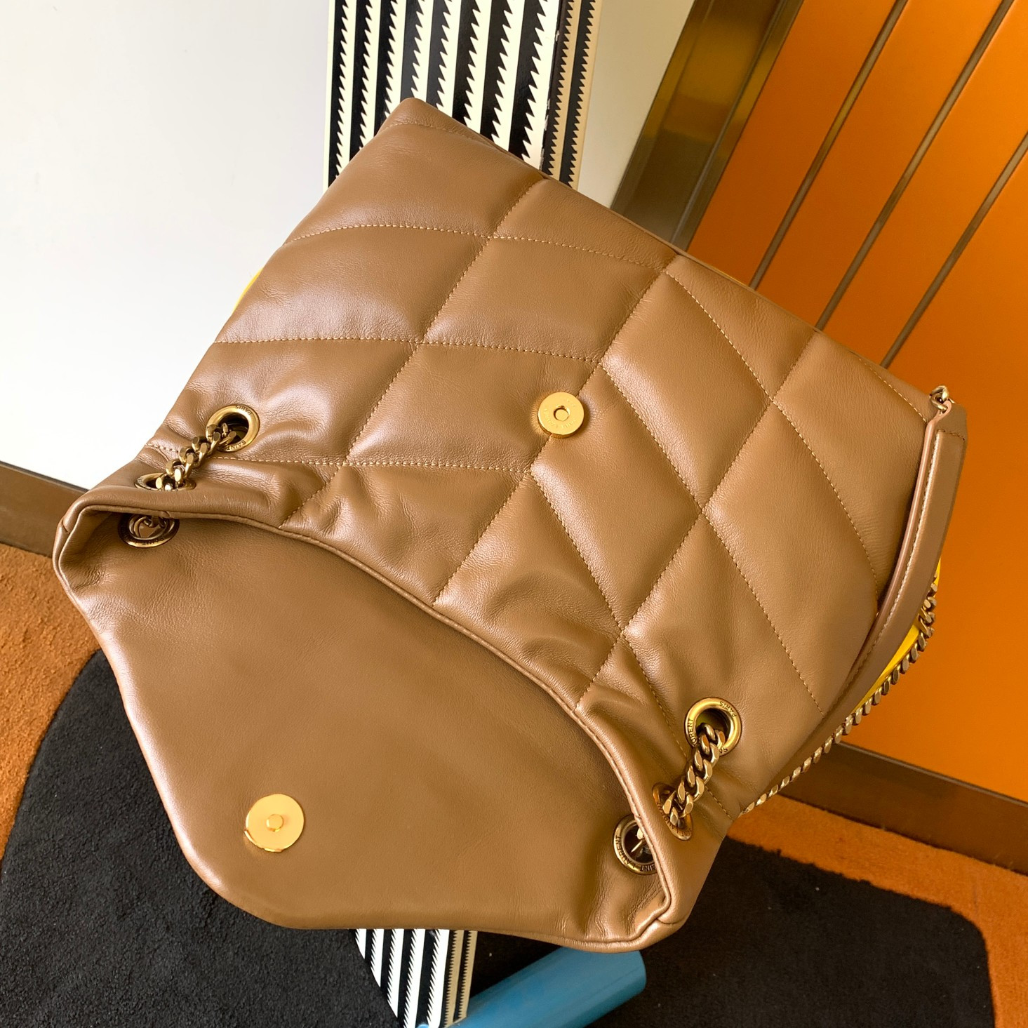Y*L puffer small in nappa leather brown 11.4 x 6.6 x 4.3 inches