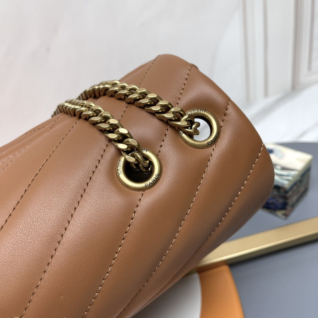 Y*L loulou medium in quilted leather brown 12.5 x 8.6 x 3.5 inches