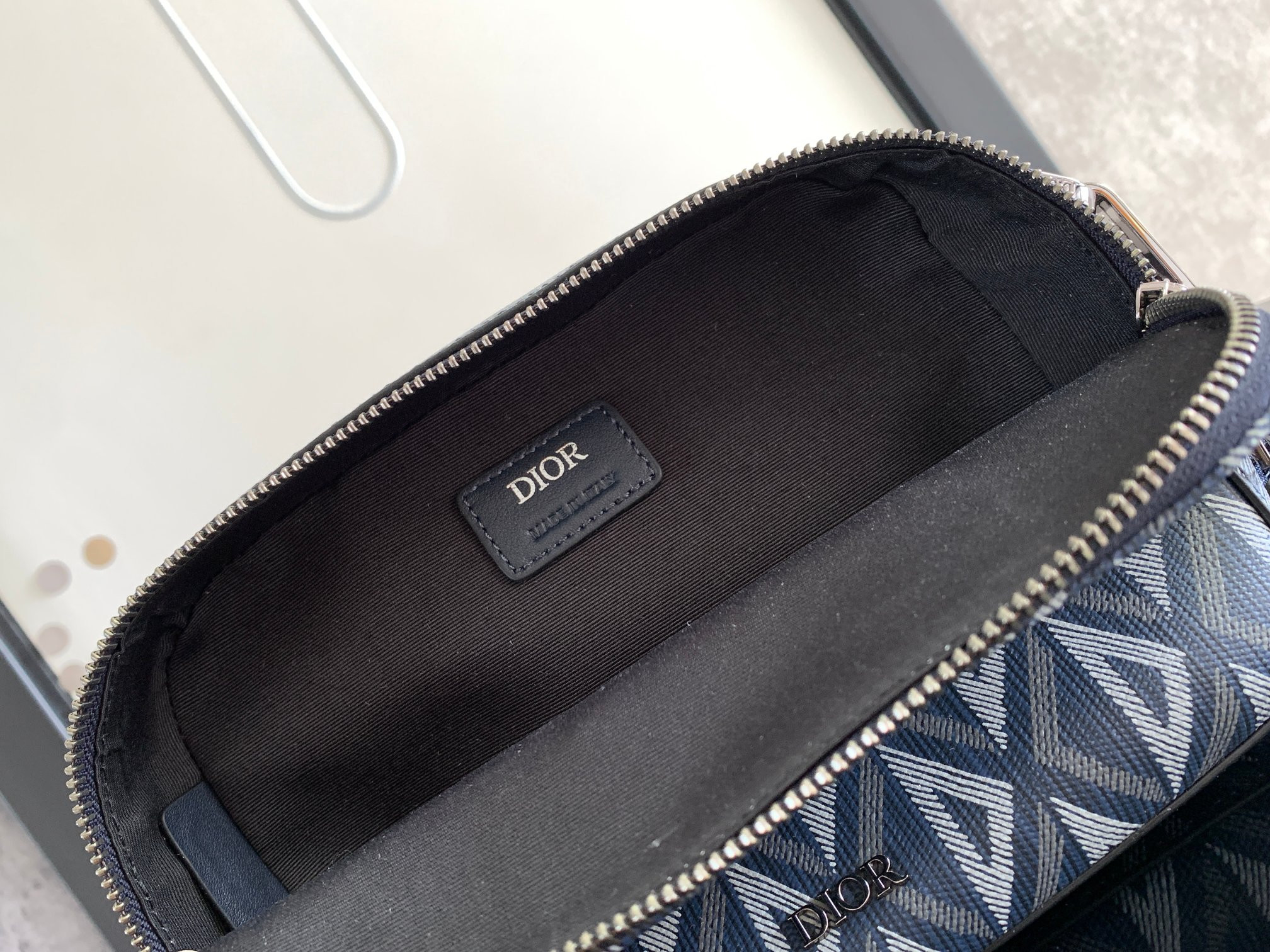 D*or safari bag with strap blue white 8.5 x 6 x 2.5 inches