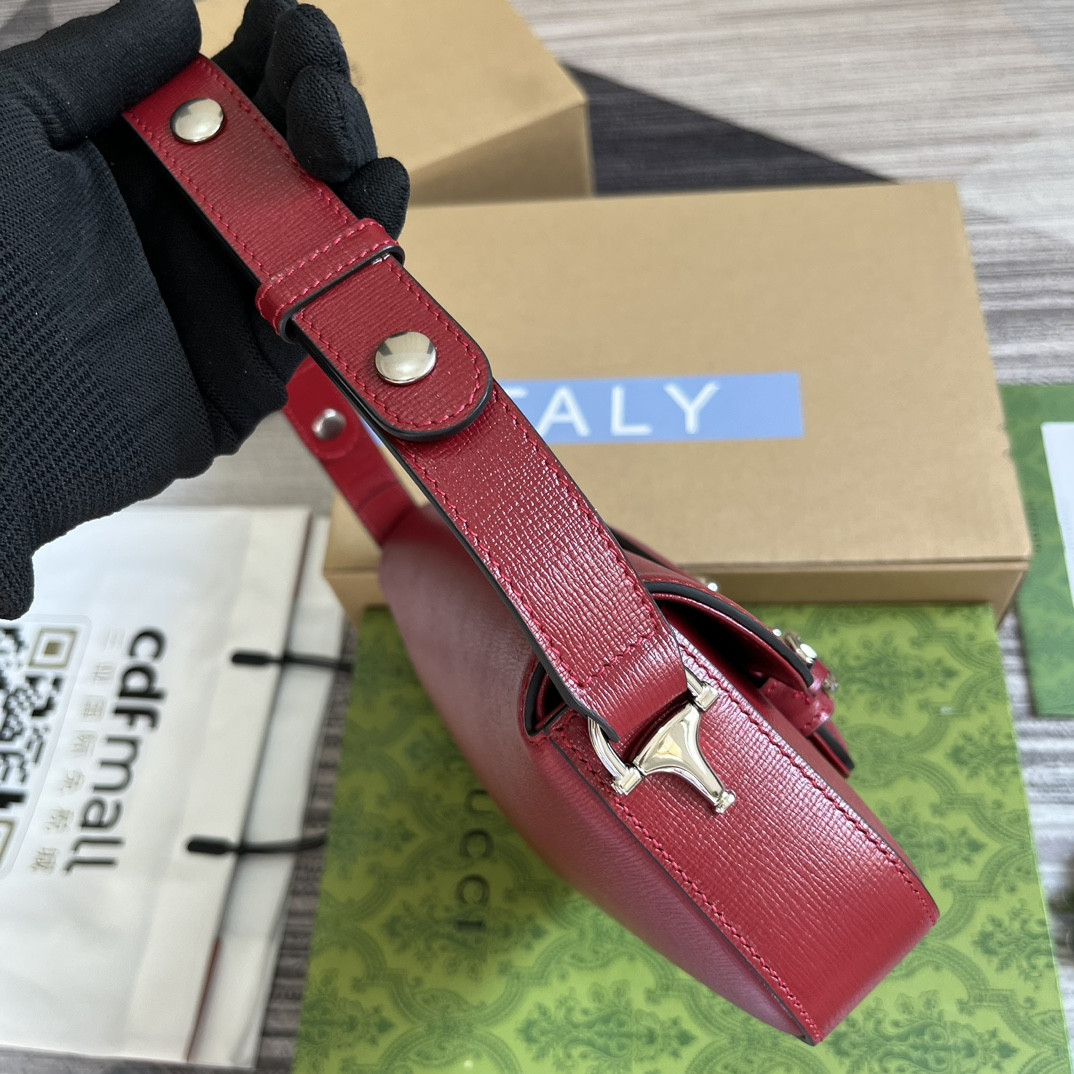 G*u*i horsebit 1955 small shoulder bag red 10.4"w x 6.7-4.1"h x 3.1-1.6"d