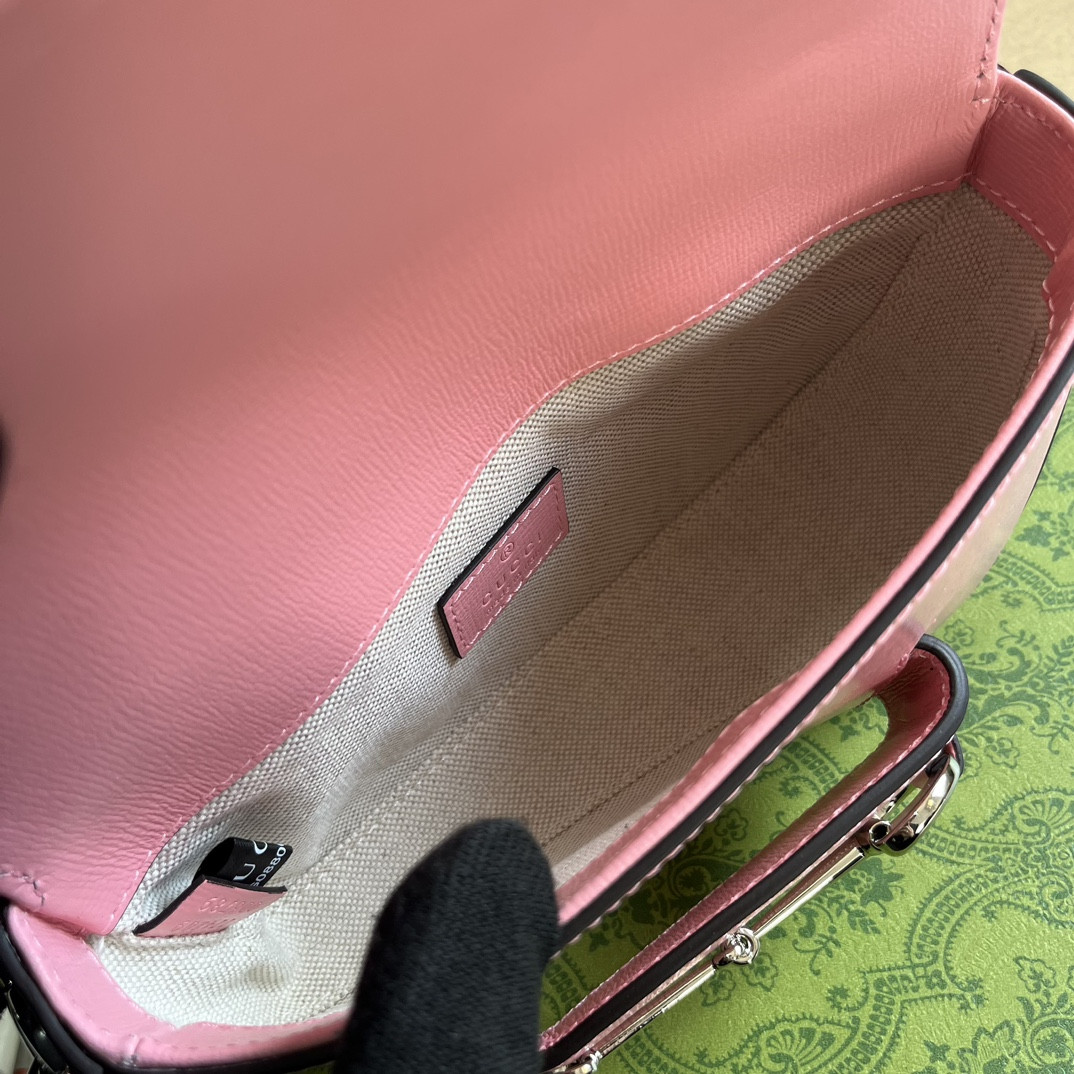 G*u*i horsebit 1955 mini shoulder bag pink 7.7"w x 5-3.1"h x 2.4-1.2"d
