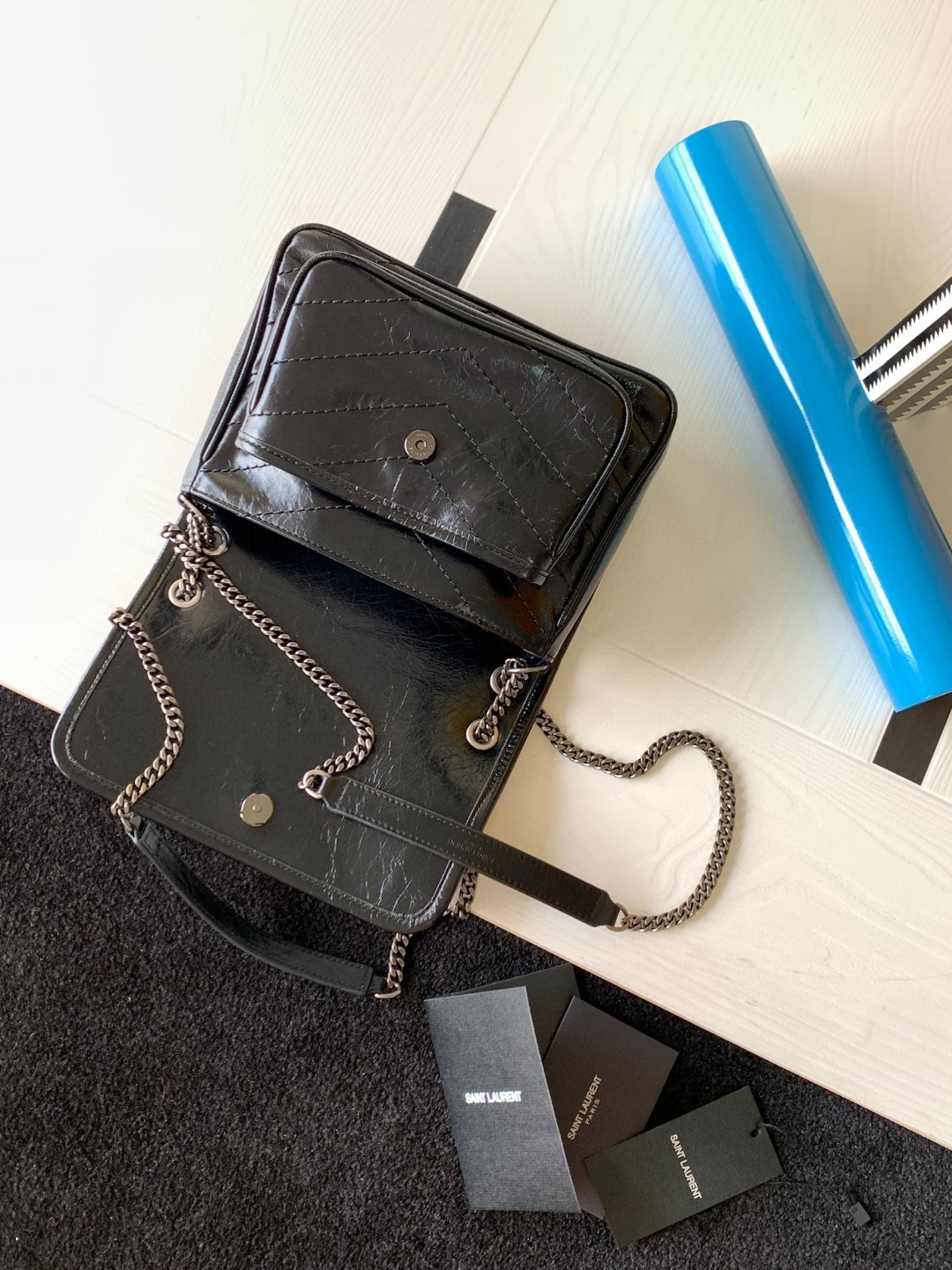 Y*L niki baby in vintage leather black 21x16x7.5cm