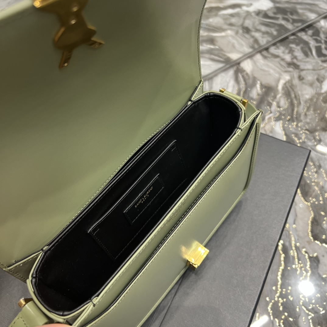 y*l solferino medium satchel in box Sa**t Lau*nt light green 9.1 x 6.3 x 2.4 inches