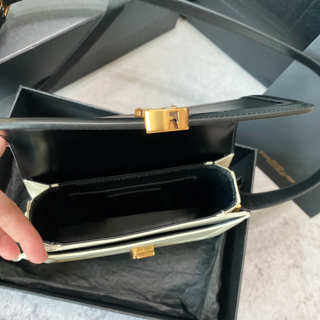 y*l solferino small satchel in box Sa**t Lau*nt black 7.4 x 5.1 x 1.9 inches
