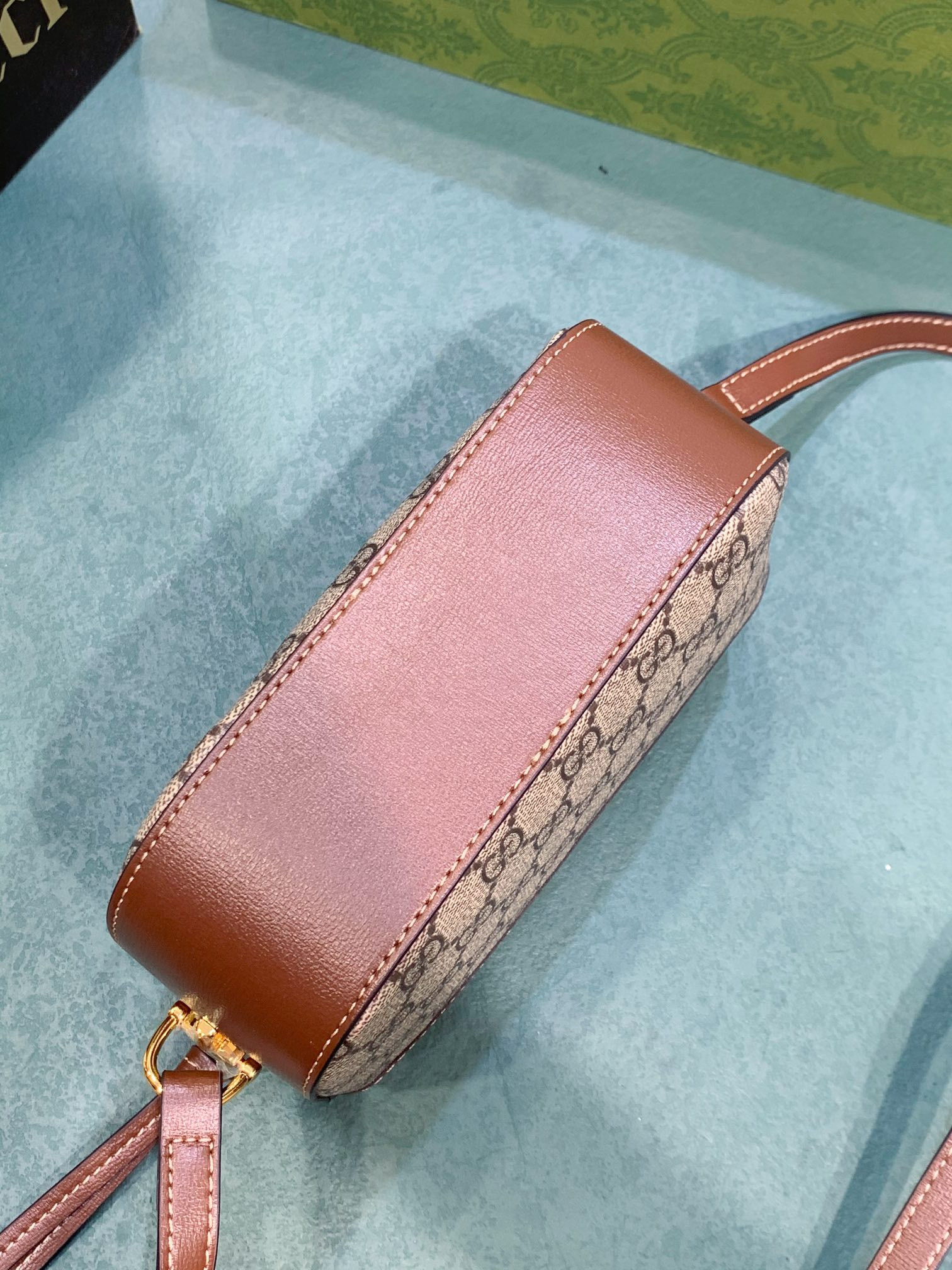 G*u*i horsebit 1955 small shoulder bag beige and ebony 7.9"w x 5.1"h x 2.4"d