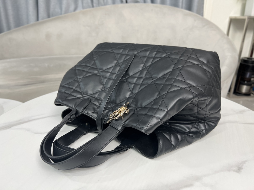 large D*or toujours bag black macrocannage calfskin 14.5 x 10.5 x 8.5 inches