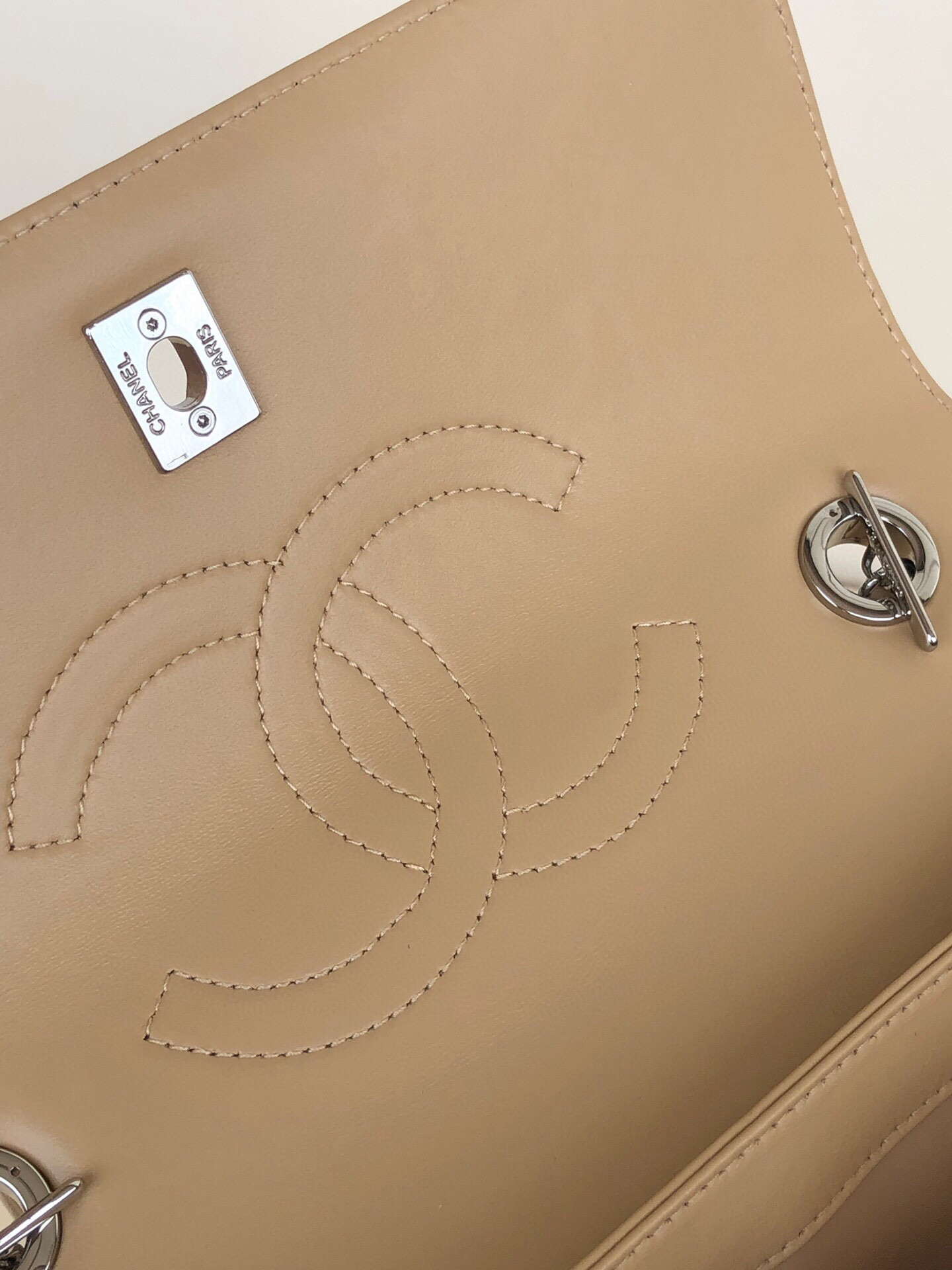 Ch*el flap bag with top handle 6.6 × 9.8 × 4.7 in