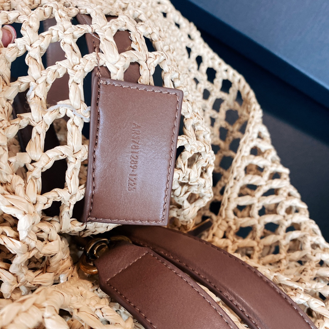 Y*L oxalis bag in raffia macramÉ color natural 14.6x15.7x1.2inches